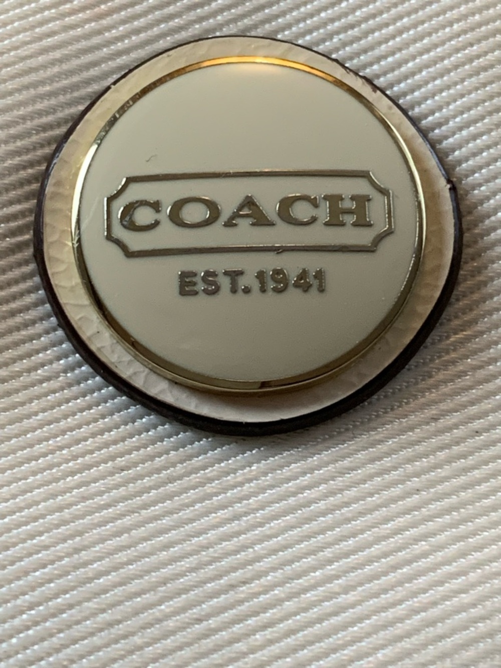 Crossbody Coach Round Logo Medallion in Cream and Gold